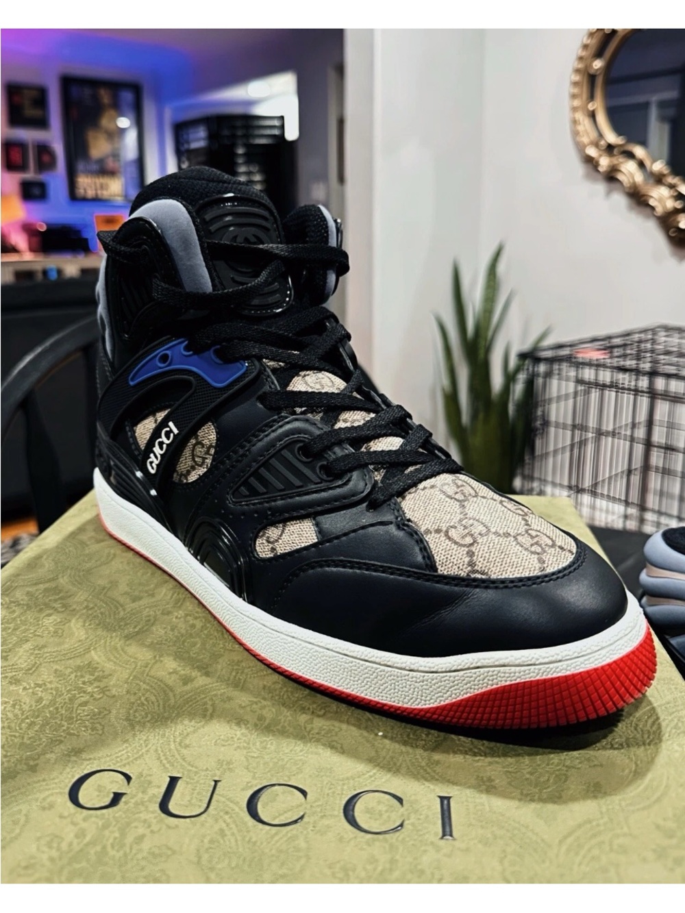 Gucci Demetra Black, Beige & Red High-Top Sneaker